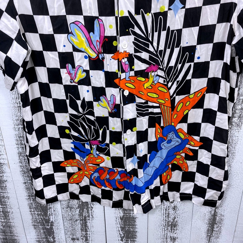 Disney Alice in Wonderland Caterpillar Absolem Camp Shirt Checkerboard XL - Picture 6 of 9